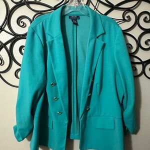 Teal Double-Breasted Suit Jacket with Gold Buttons